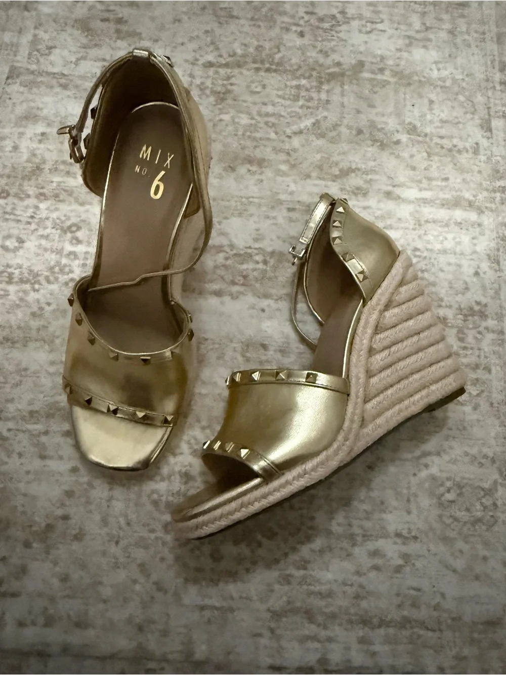 Mix No. 6 Metallic Gold Studded Espadrille Wedges